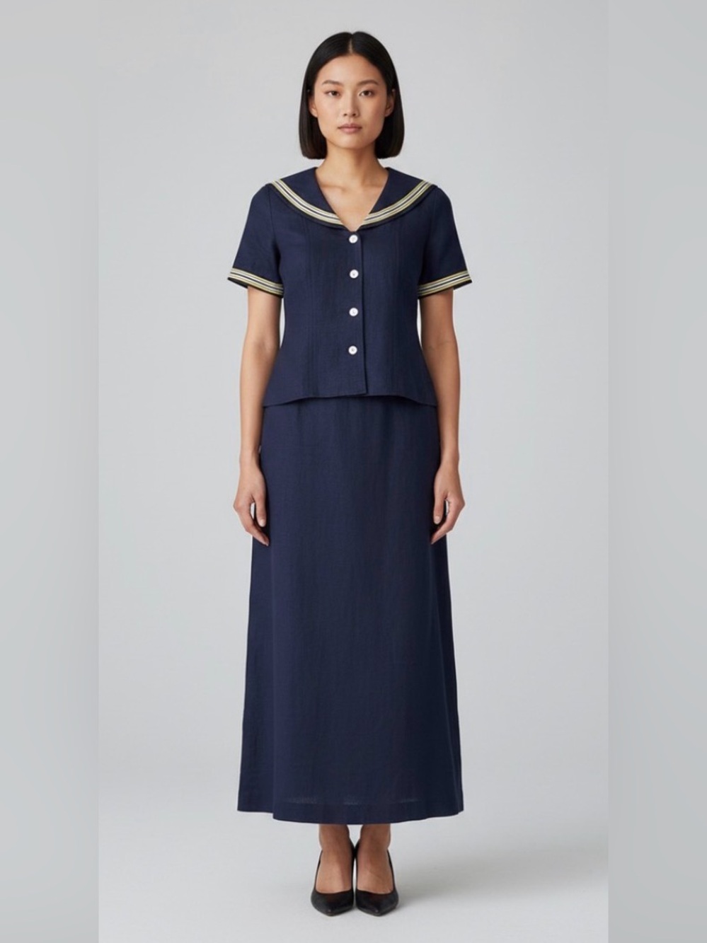 VTG Jessica Howard Sailor Maxi Dress Set Linen